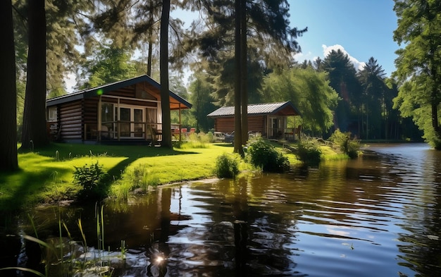 Zdjęcie wynajem na wakacje forest lodge wieś generacyjna ai