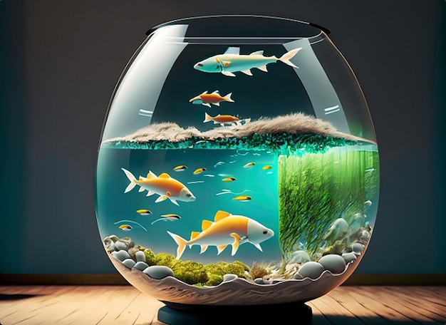 Wyobraź sobie domowe akwarium, w którym zastosowano technologię inteligentnego szkła, aby stworzyć iluzję pływających ryb