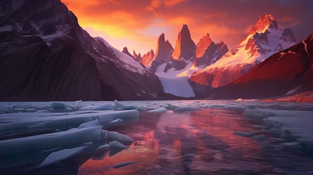 Wyobraź sobie Patagonię, Argentynę, Chile, dramatyczne góry, nieskazitelne. Utworzono przy użyciu technologii generatywnej sztucznej inteligencji