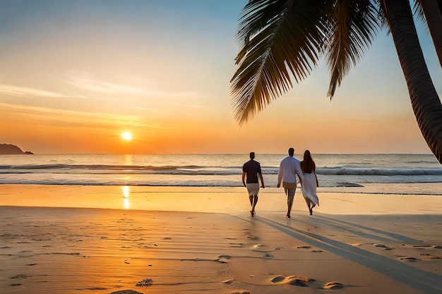 Wyobraź sobie piaszczystą plażę z palmami kołyszącymi się w wietrze i grupę miejscowych oferujących grillowane s