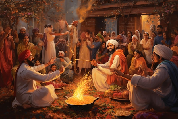 Wyodrębniona ilustracja tańca lohri wysokiej jakości