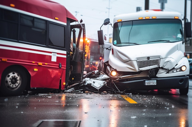 Wypadek komunikacyjny autobusu w ramach koncepcji polisy ubezpieczenia drogowego pojazdów mechanicznych Wygenerowano AI