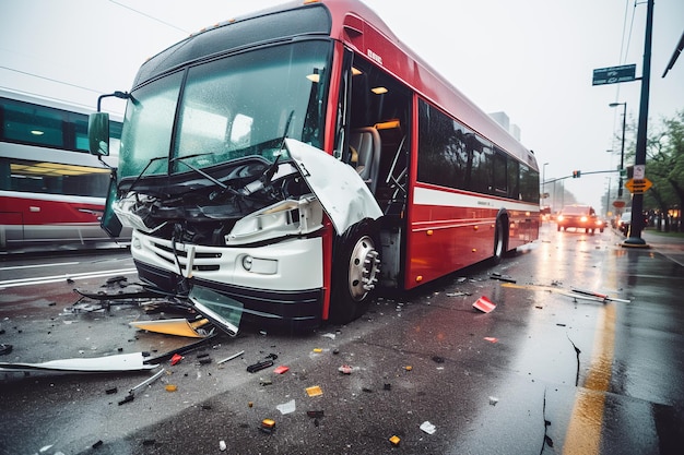 Wypadek komunikacyjny autobusu w ramach koncepcji polisy ubezpieczenia drogowego pojazdów mechanicznych Wygenerowano AI