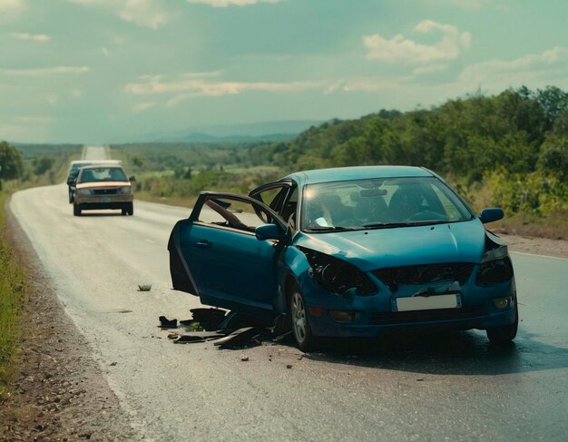 Wypadek samochodowy na drodze po zderzeniu z innym samochodem na drodze