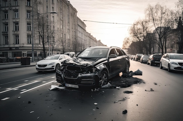 Wypadek samochodowy w dużym, nowoczesnym mieście