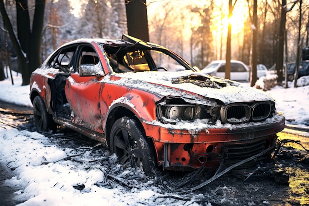 wypadek samochodowy zimą na śliskiej drodze ze śniegiem i lodem