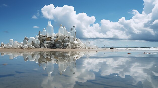 Zdjęcie wypełniony odpadami krajobraz plażowy odzwierciedlający wpływ człowieka