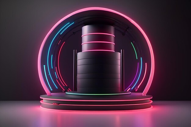 Wyprzedaż czarnego piątku cylindryczne podium z wyświetlaczem neonowym 3D rendering ilustracja reklama