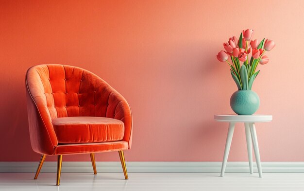 wyrafinowane krzesło połączone z tulipanami w nowoczesnym salonie