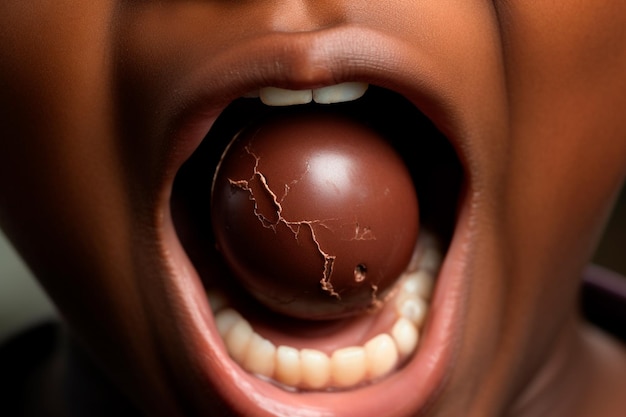 Wyraz zachwytu Zbliżenie dziecka delektującego się obfitym kawałkiem czekolady