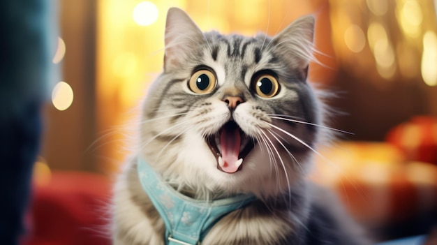 Wyraz zaskoczonego szczęścia na twarzy kota fascynuje