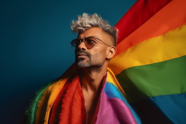 Wyraziste zdjęcie dumy geja z tęczową flagą Tapeta w tle miesiąca dumy