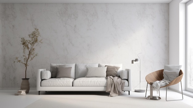 Wyraźnie biała ściana jest ozdobiona subtelnym szarym abstrakcyjnym wzorem, który zapewnia elegancki i nowoczesny wygląd Generative AI