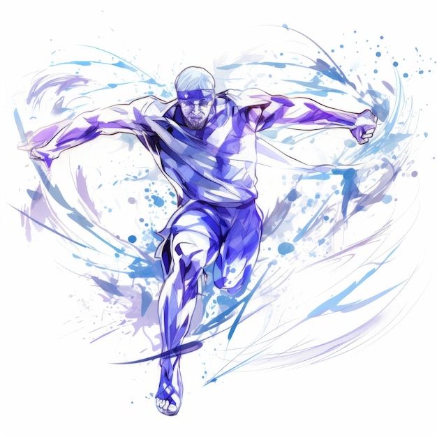 Zdjęcie wyraźny ruch żywy akwarel z piórem atramentowym uchwycający tańczącego mężczyznę w masce