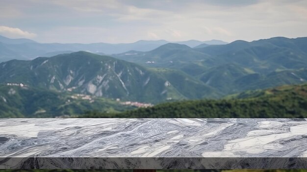 Zdjęcie wyrównany marmurowy blat z podstawą sceny górskiej zasoby kreatywne wygenerowano sztuczną inteligencję