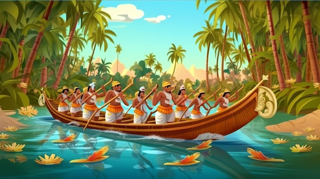 Wyścig łodzi Onam Szczęśliwy festiwal Onam Onam Generative ai
