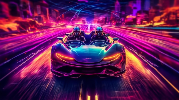 Zdjęcie wyścig samochodów sportowych na tle neonów
