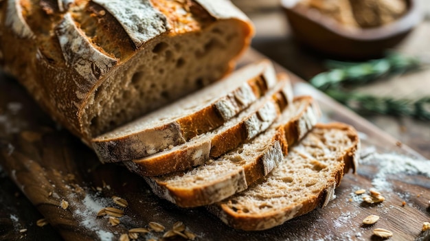 Wyśmienita symfonia smaków Złoty chleb leżący wdzięcznie na rustykalnym drewnianym