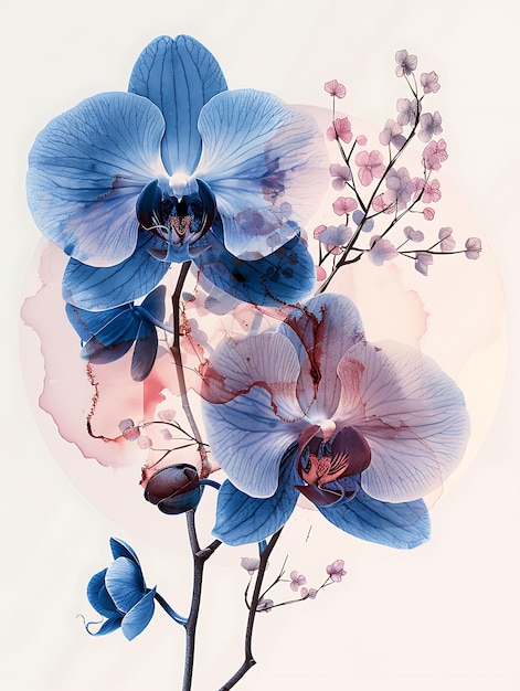 Wyśmienite orchidei składające się z delikatnie wyciśniętych kwiatów i ilustracji Wa