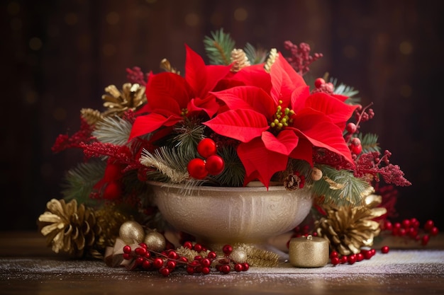 Zdjęcie wyśmienite świąteczne dekoracje z poinsettiami