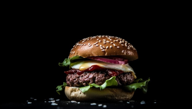 Wyśmienity grillowany cheeseburger ze świeżymi warzywami i frytkami wygenerowany przez AI