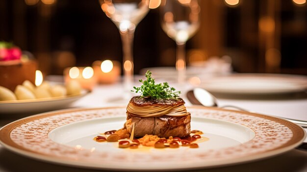 Wyśmienity posiłek główny w luksusowej restauracji, catering ślubny i kuchnia angielska.