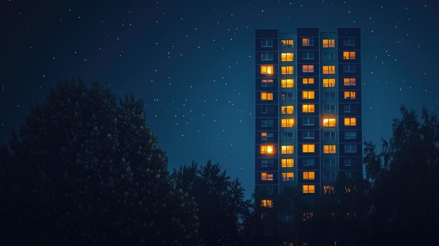 Zdjęcie wysoka budowla w ciemności generative ai