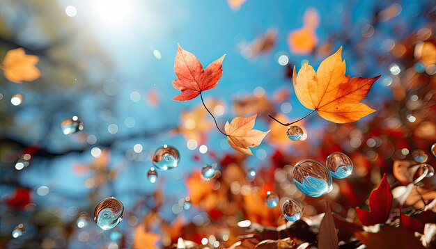 Wysoka jakość stock photography Jesienne liście spadające na niebo Kolory jesieni