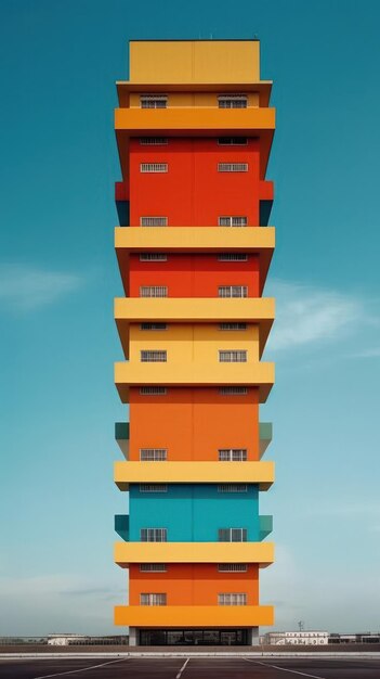 Wysoki budynek Symetryczny minimalistyczny plakat Piękny obraz ilustracyjny Generatywna sztuczna inteligencja