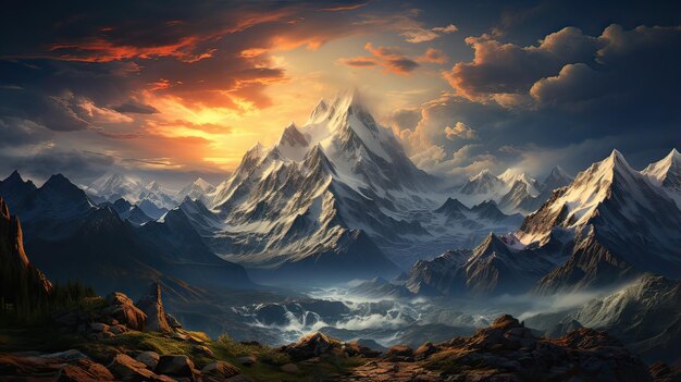 Wysoki górski krajobraz z chmurną pogodą