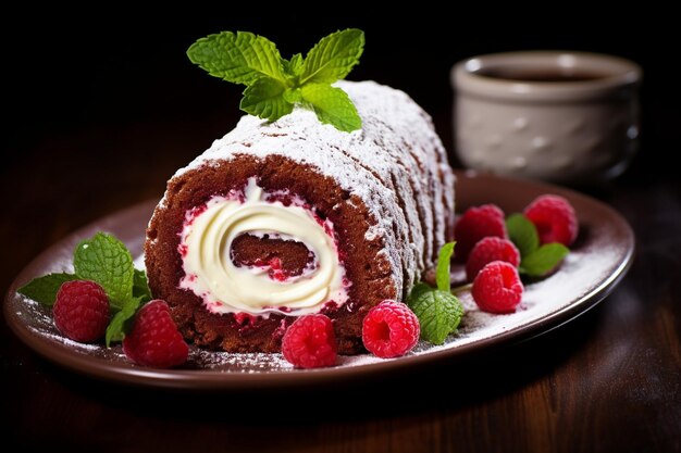 Zdjęcie wysoki kąt ciasta czekoladowego na desce do cięcia z owocami