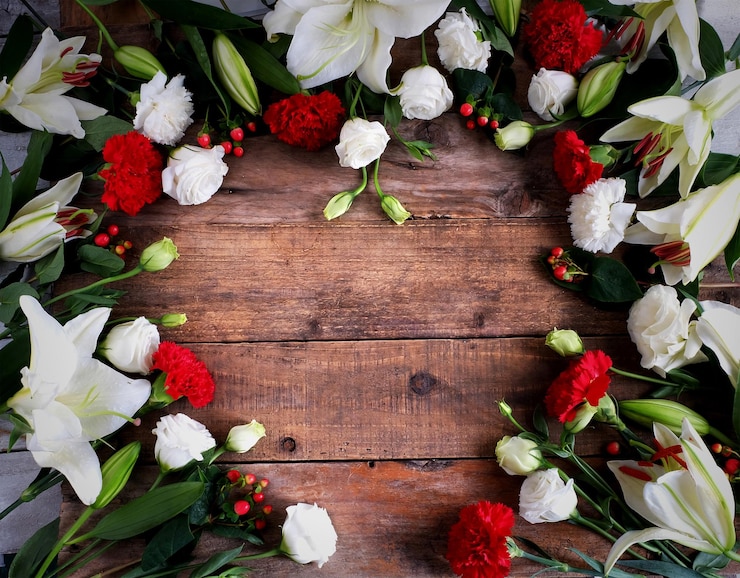 Zdjęcie wysoki kąt widoku bukietu róż