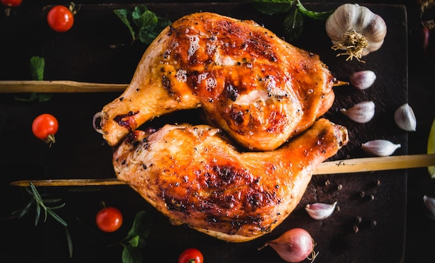 Wysoki kąt widoku pieczonego mięsa na grillu