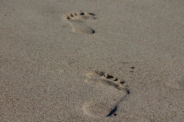 Wysoki kąt widoku śladów stóp na plaży