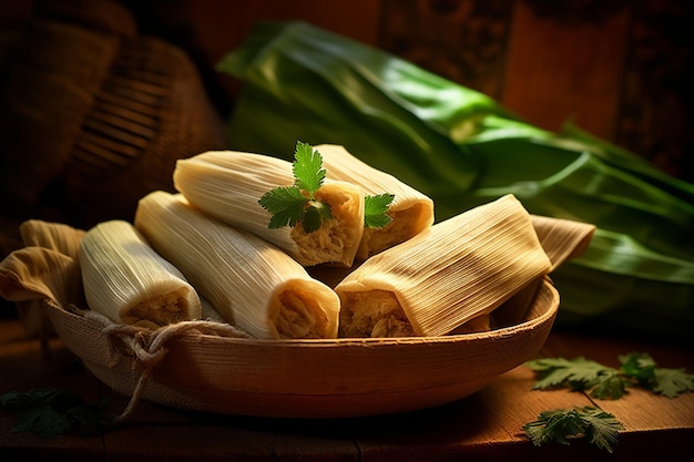 Zdjęcie wysoki kąt widoku tamale w tacce