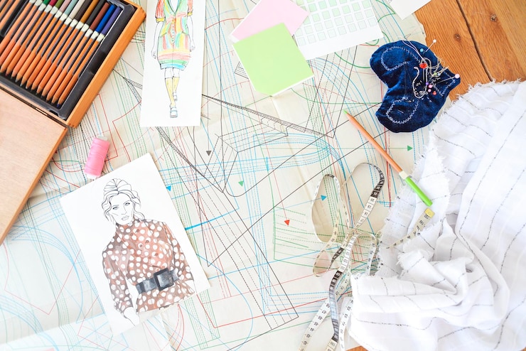 Zdjęcie wysoki kąt widoku wielokolorowego papieru na stole