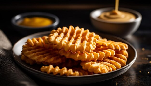 Wysoki kąt widzenia talerza pysznych deserów wygenerowany przez sztuczną inteligencję