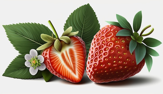 Wysokiej jakości zdjęcie świeżych owoców truskawek białe tło AI Generated Image