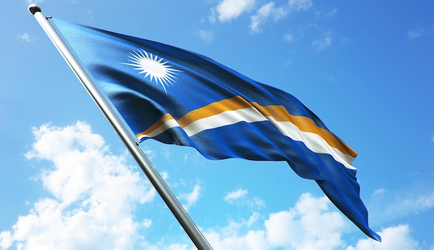 Wysokiej Rozdzielczości Renderowania Ilustracja Flagi Wysp Marshalla Na Niebieskim Tle Nieba