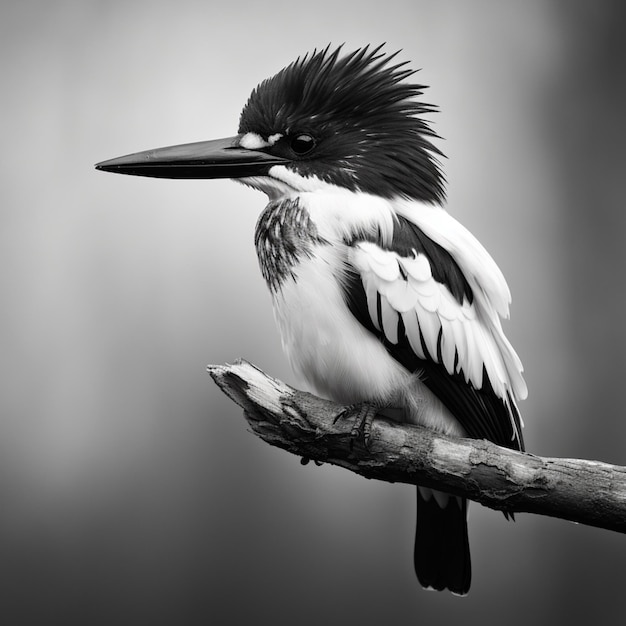 Wysokiej rozdzielczości zdjęcie czarno-białego ptaka kingfisher Ai wygenerował sztukę
