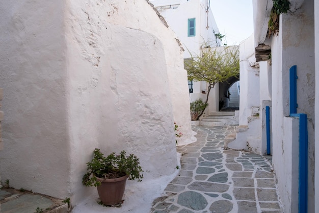 Wyspa Folegandros Grecja Cyklady Tradycyjne białe budynki i wąska ulica Kastro