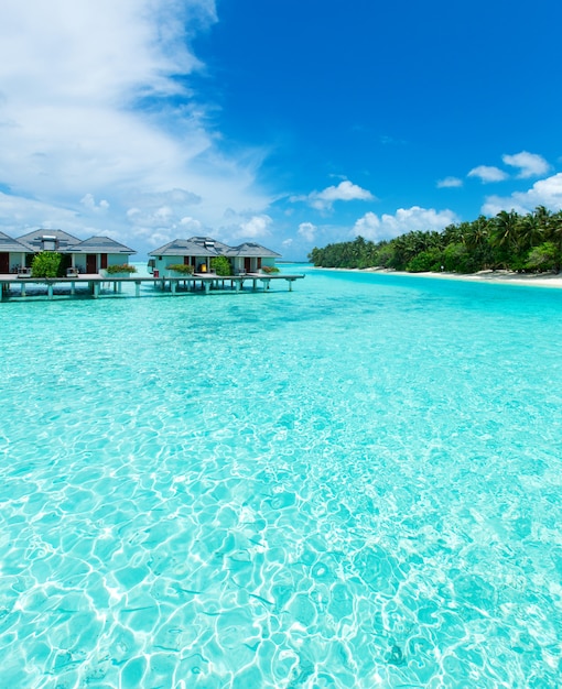 Wyspa Malediwy z białą piaszczystą plażą i tropikalnym morzem