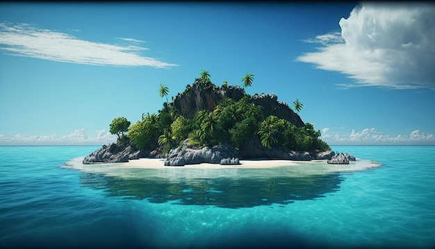 Wyspa z tropikalnymi drzewami i oceanem