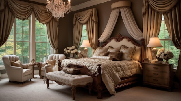 Wystrój sypialni wystrój wnętrz domu Tradycyjny elegancki styl