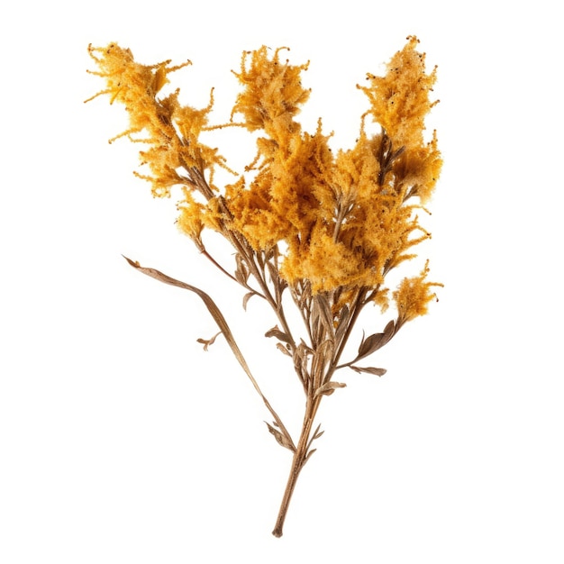 Wysuszony kwiat Solidago Goldenrod wyizolowany na białym tle Generatywna sztuczna inteligencja