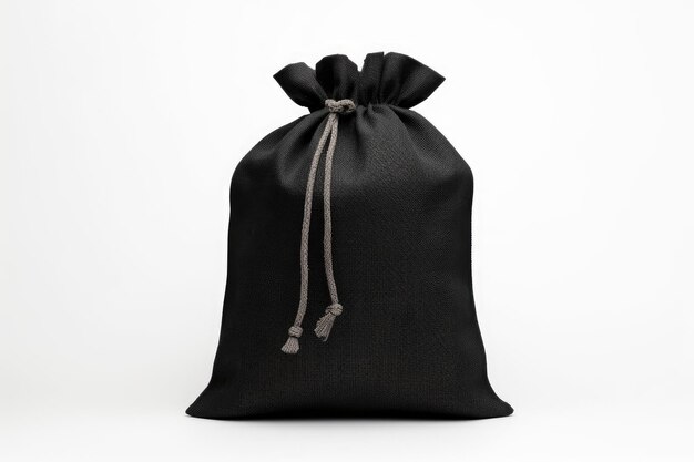 Zdjęcie wyświetlacz czarnej torby jutowej na białym tle