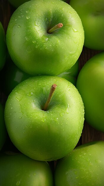 Zdjęcie wyświetlacz jabłka z góry w dół tło pysznych zielonych jabłek pionowy mobilny tapeta