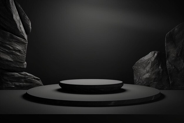 Zdjęcie wyświetlacz kamienia na czarnym tle brązowy kamień kosmetyczny promocja produktu piękności piedestal