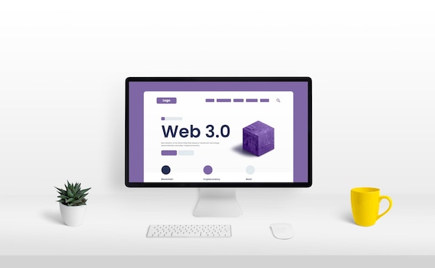 Wyświetlacz komputerowy na biurku z projektem koncepcyjnym prezentacji strony internetowej 30