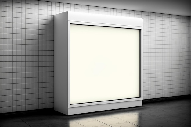 Wyświetlacz lightbox z białą pustą przestrzenią na reklamę, projekt makiety metra